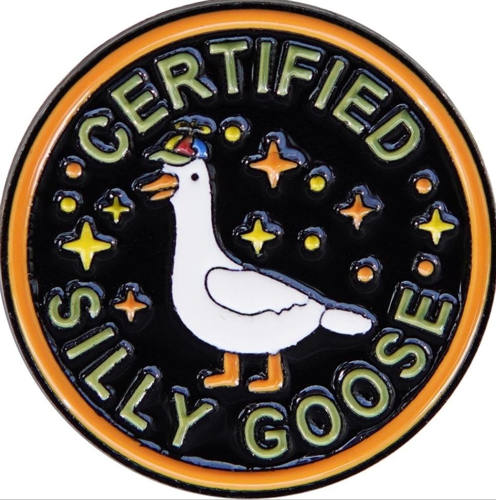Certified Silly Goose Enamel Pin - Black and Orange